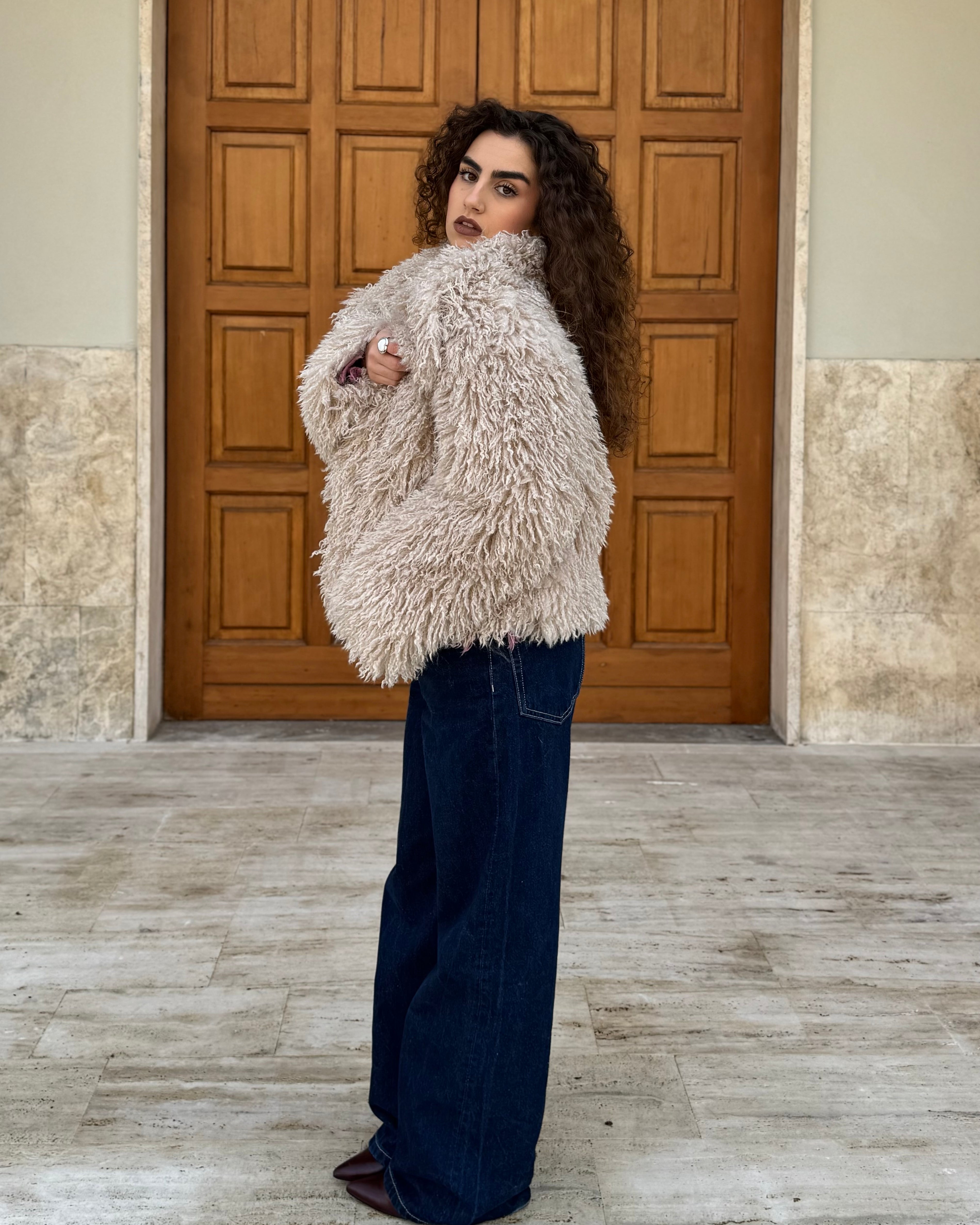 Pelliccia Mongolia collo sciallato