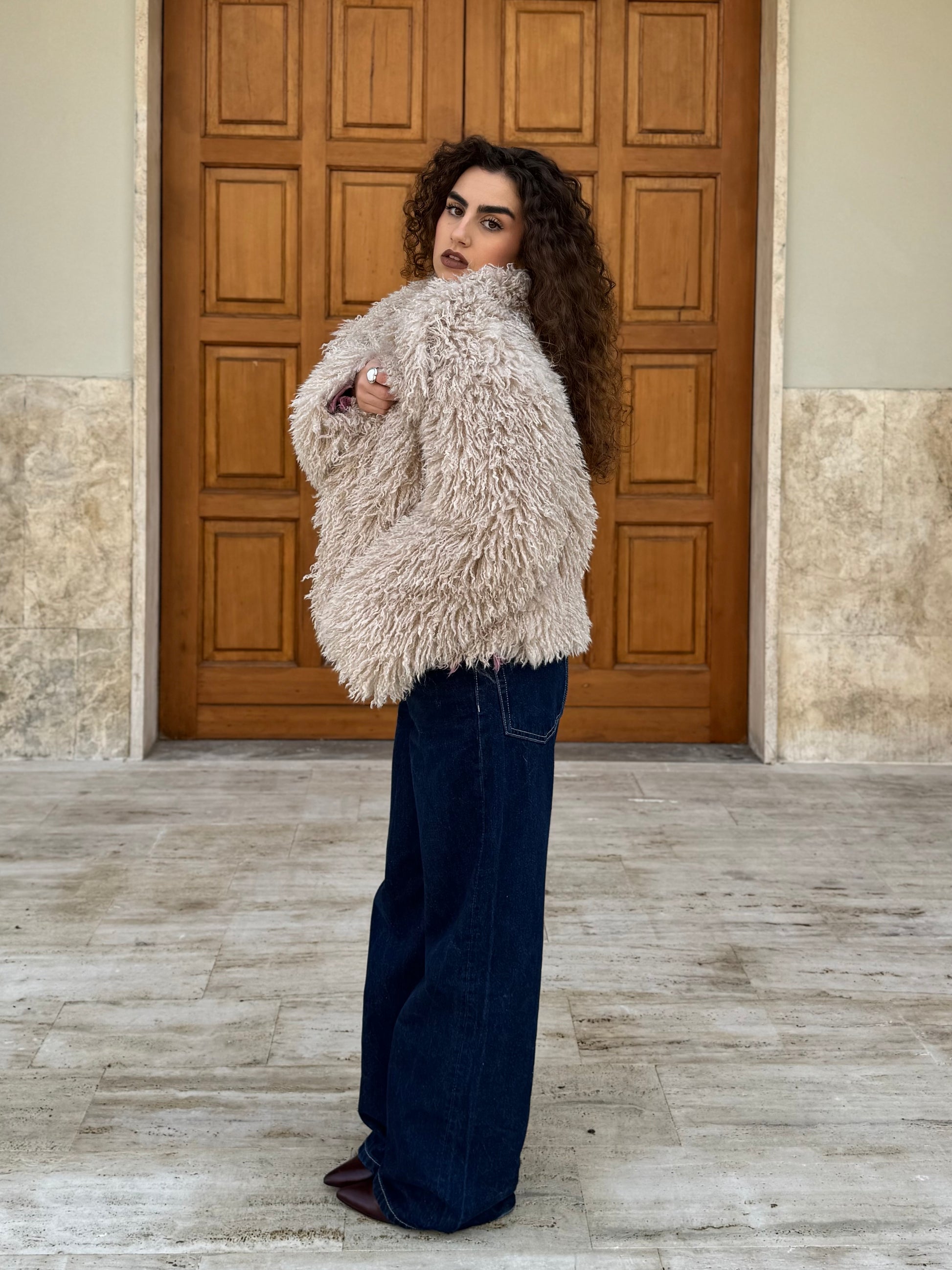 Pelliccia Mongolia collo sciallato