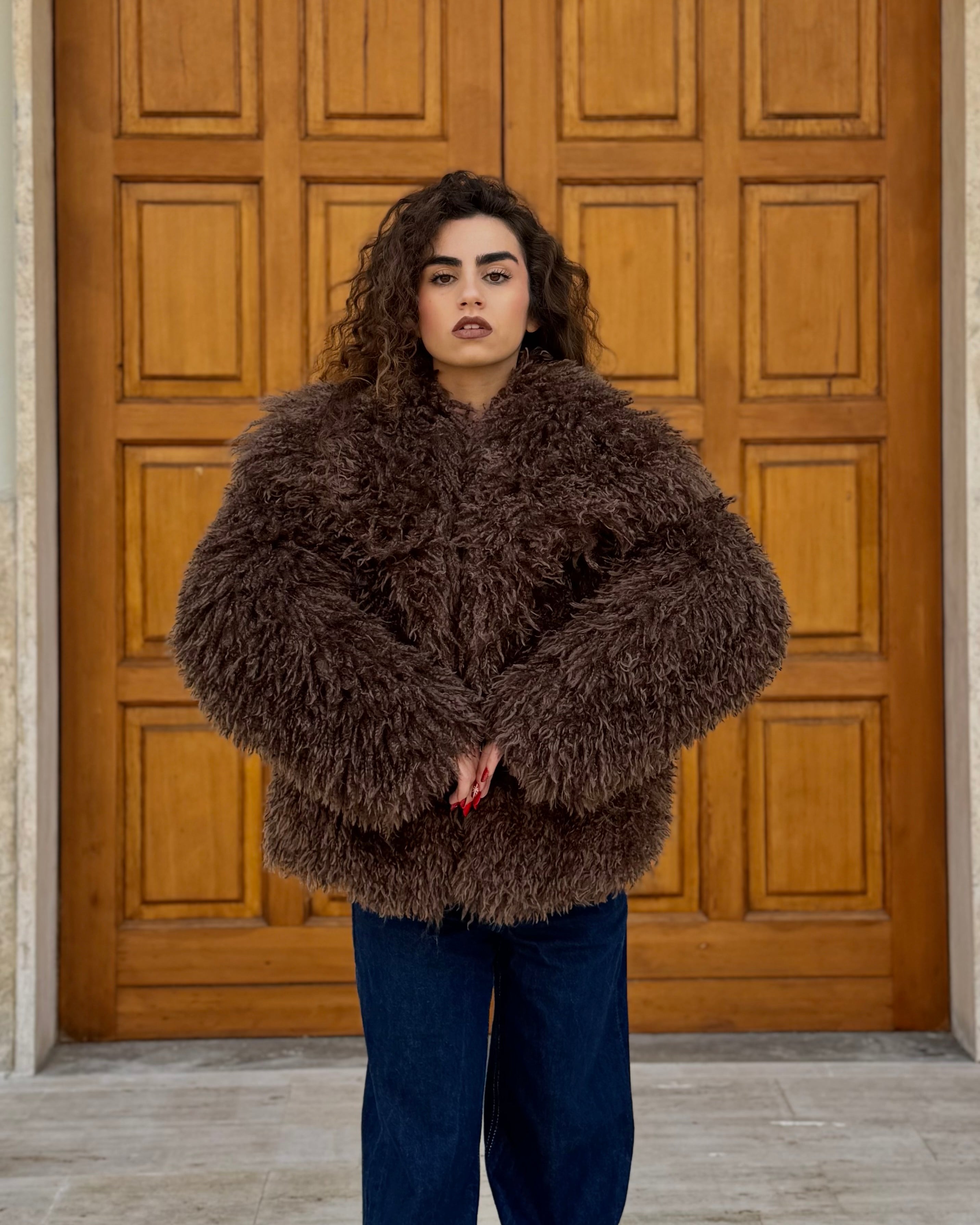 Pelliccia Mongolia collo sciallato